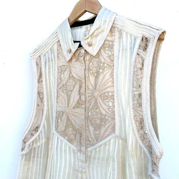 Free People New Romantics Lace Cottage Tank Top Delicate Boho Medium Cream - Picture 5 of 9